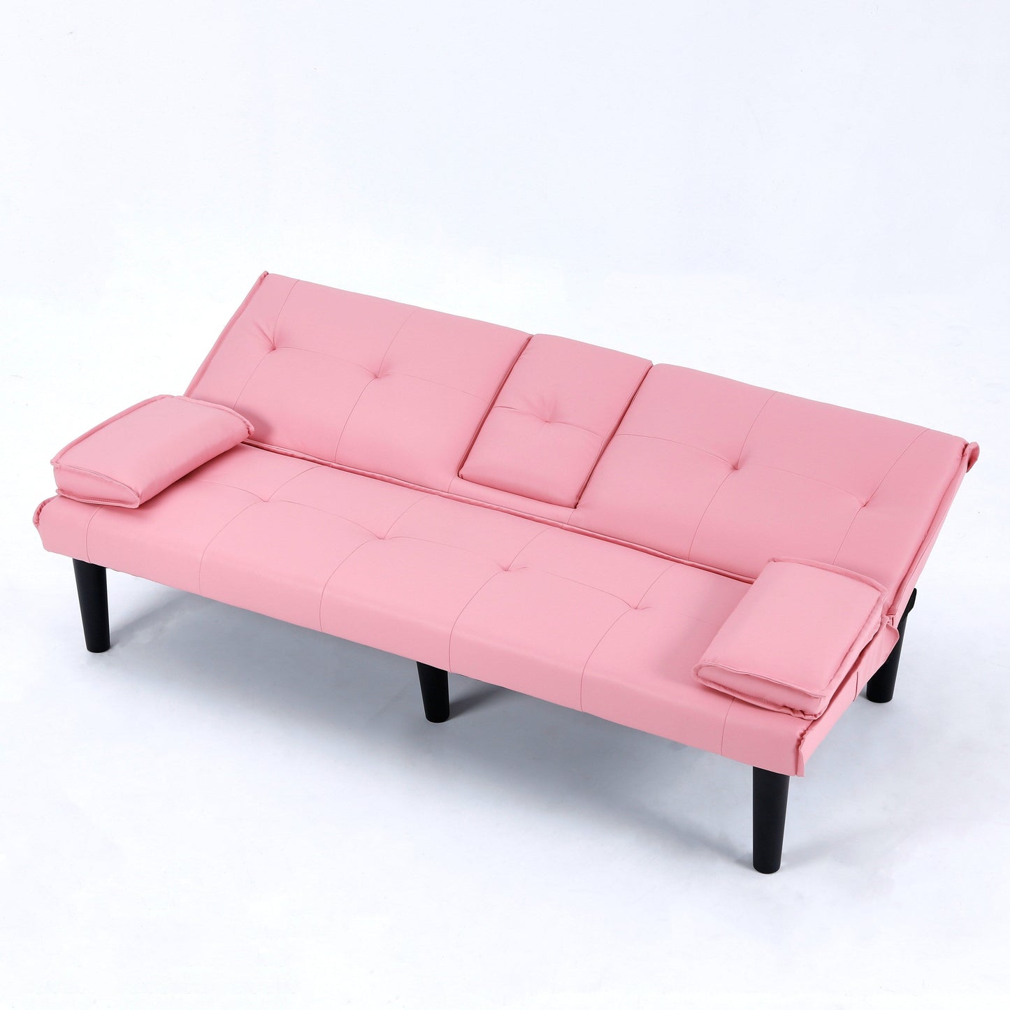 Le canapé-lit multifonctionnel en PVC noir de 67 pouces avec un design pliable et porte-gobelet