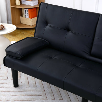 Le canapé-lit multifonctionnel en PVC noir de 67 pouces avec un design pliable et porte-gobelet