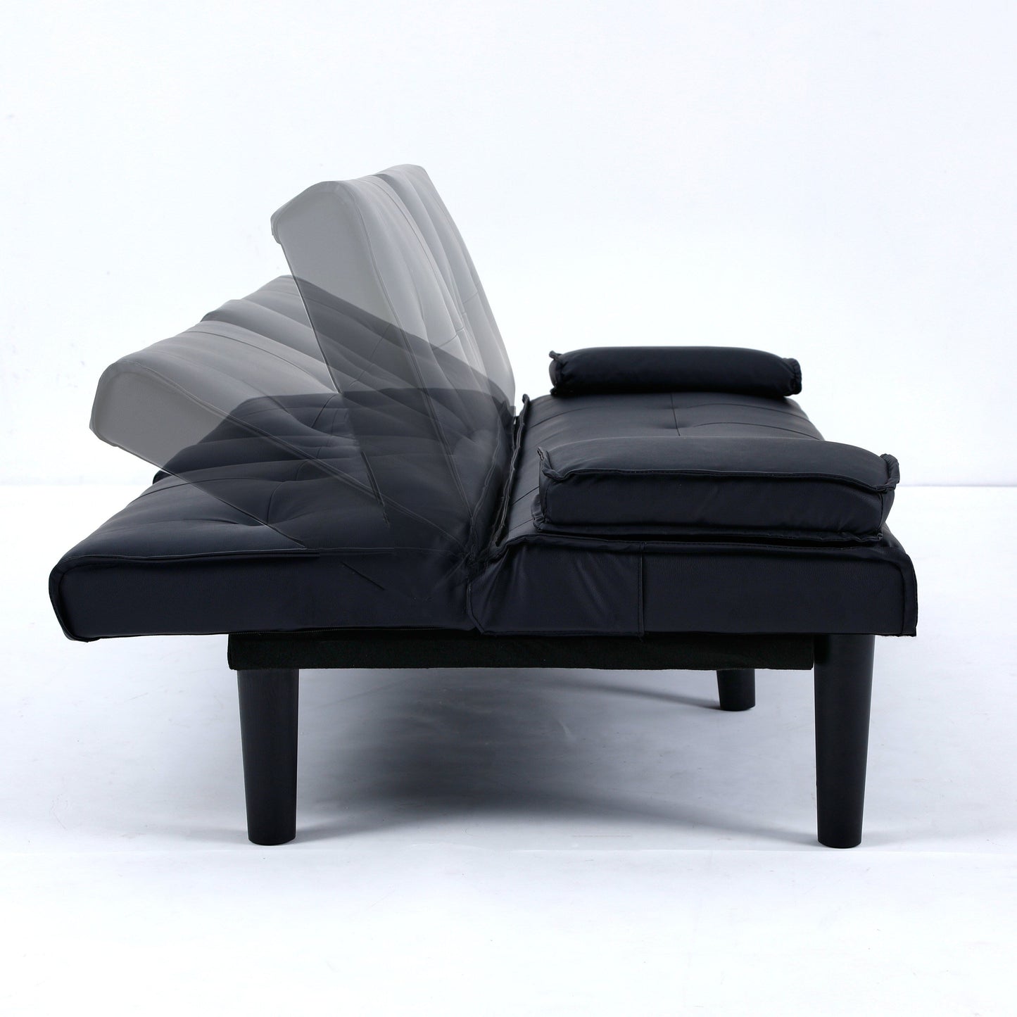 Le canapé-lit multifonctionnel en PVC noir de 67 pouces avec un design pliable et porte-gobelet