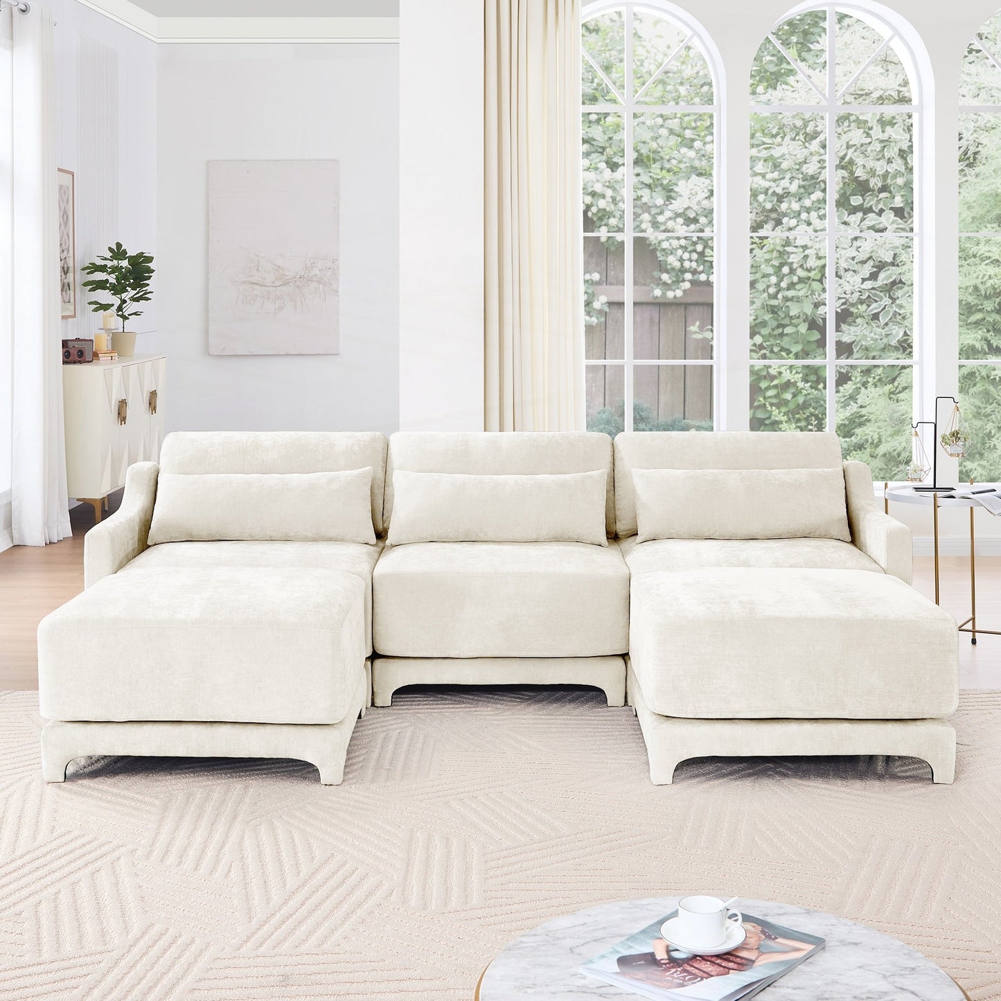 Canapé trois places avec 2 poufs amovibles