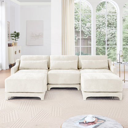 Canapé trois places avec 2 poufs amovibles