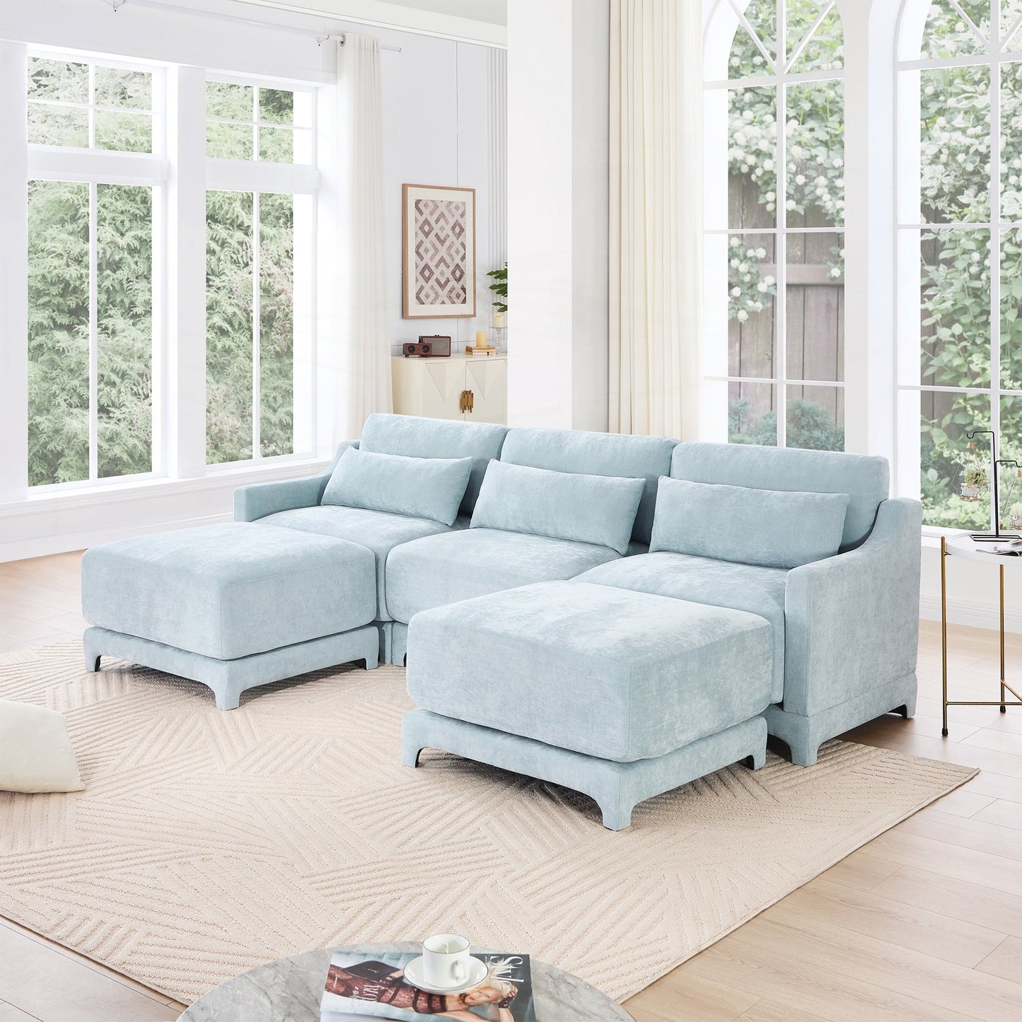 Canapé trois places avec 2 poufs amovibles