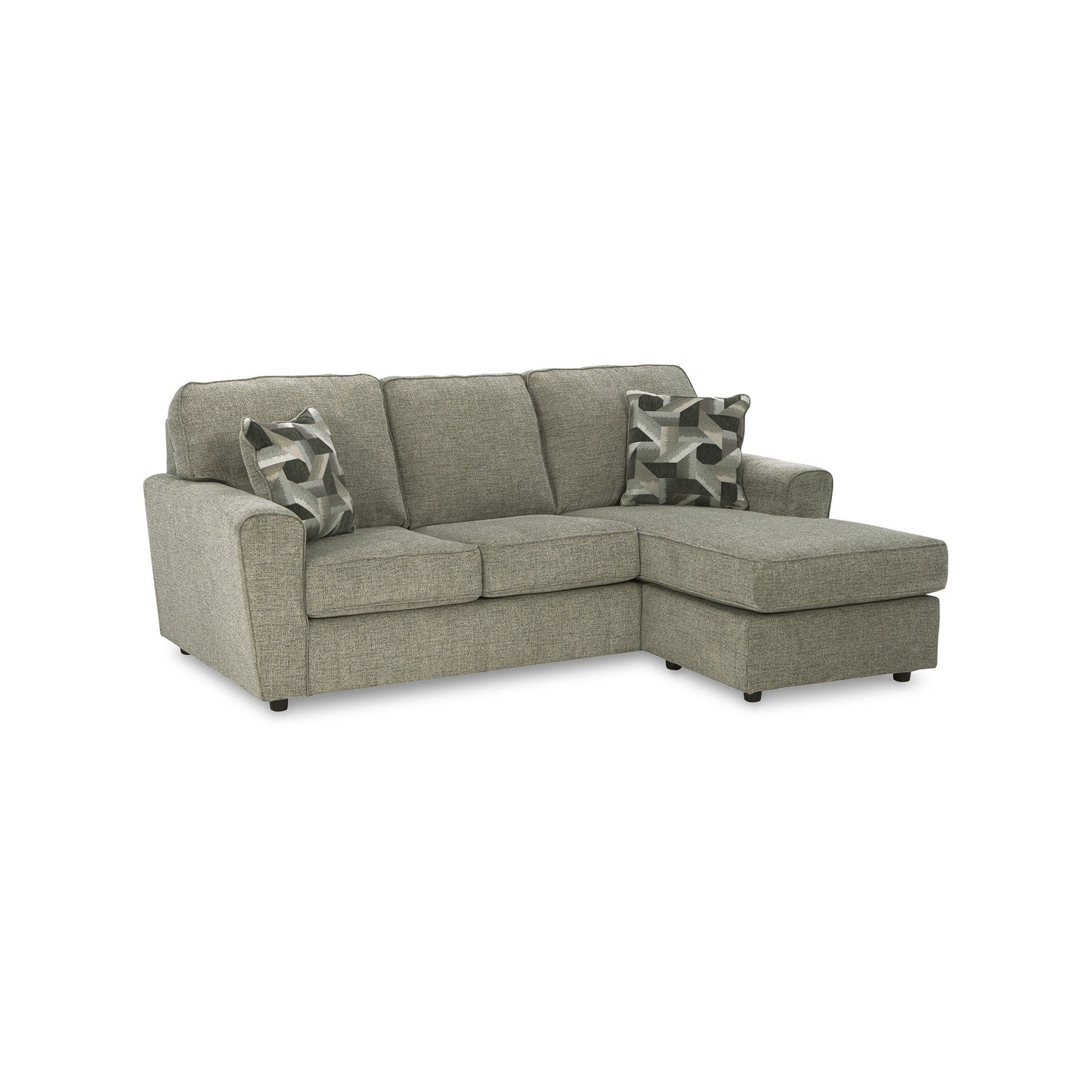 Canapé-lit Timu en L, 218 cm, 2 coussins décoratifs, polyester gris