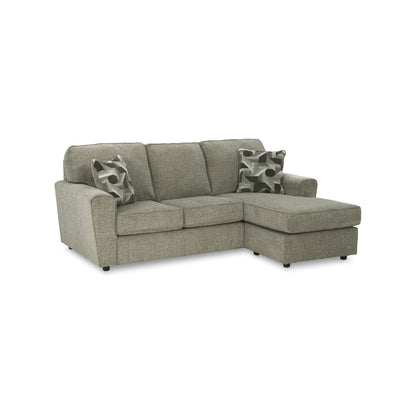 Canapé-lit Timu en L, 218 cm, 2 coussins décoratifs, polyester gris