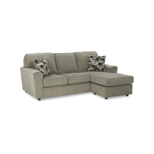 Canapé-lit Timu en L, 218 cm, 2 coussins décoratifs, polyester gris