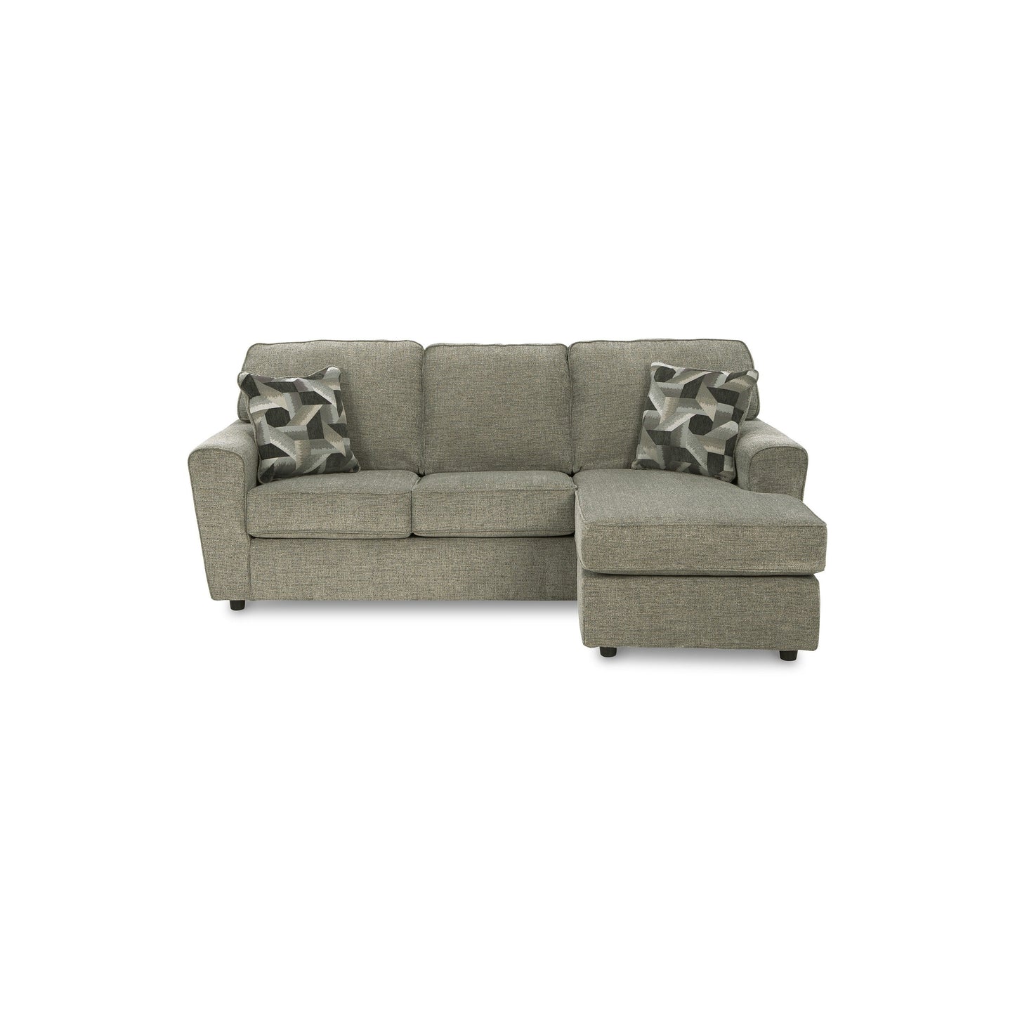 Canapé-lit Timu en L, 218 cm, 2 coussins décoratifs, polyester gris