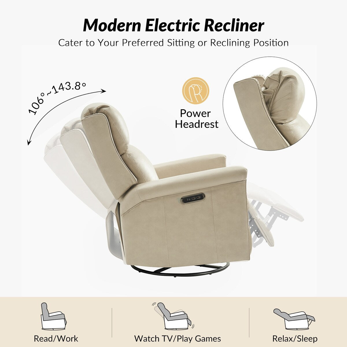 Fauteuil inclinable électrique pivotant et à bascule traditionnel Tobias par HULALA HOME