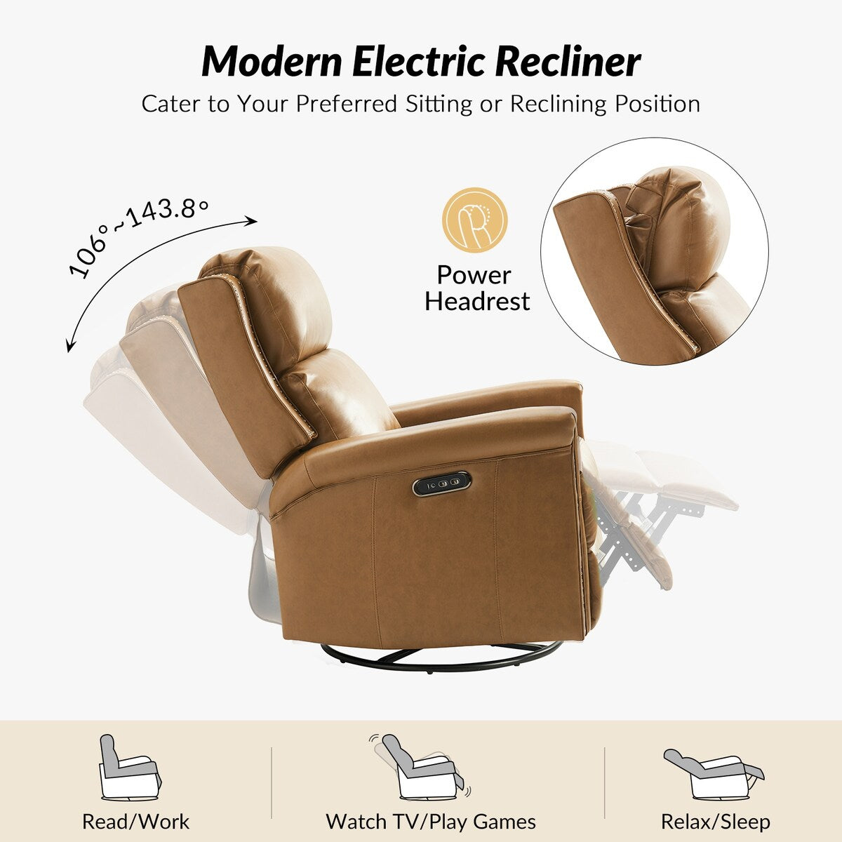 Fauteuil inclinable électrique pivotant et à bascule traditionnel Tobias par HULALA HOME