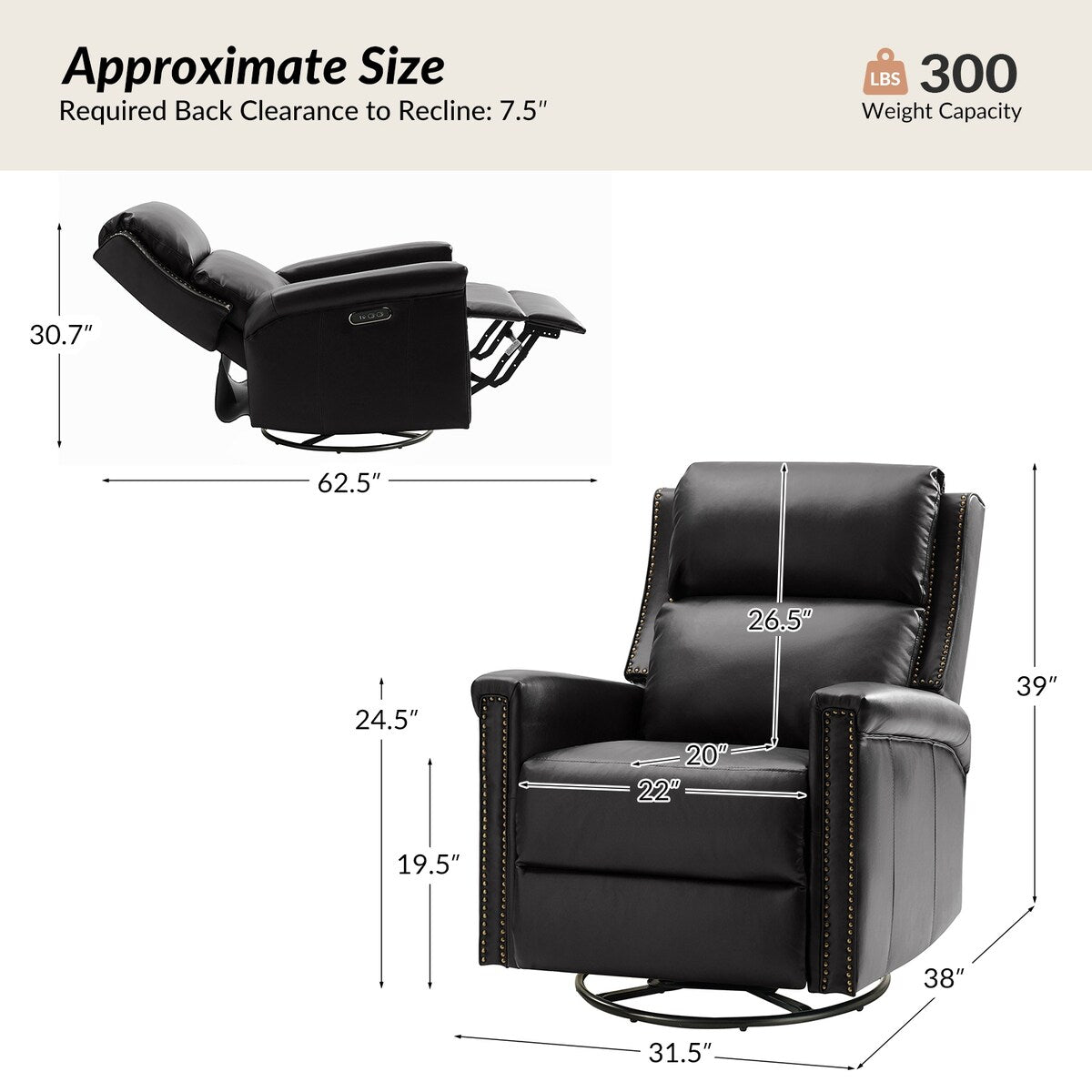 Fauteuil inclinable électrique pivotant et à bascule traditionnel Tobias par HULALA HOME