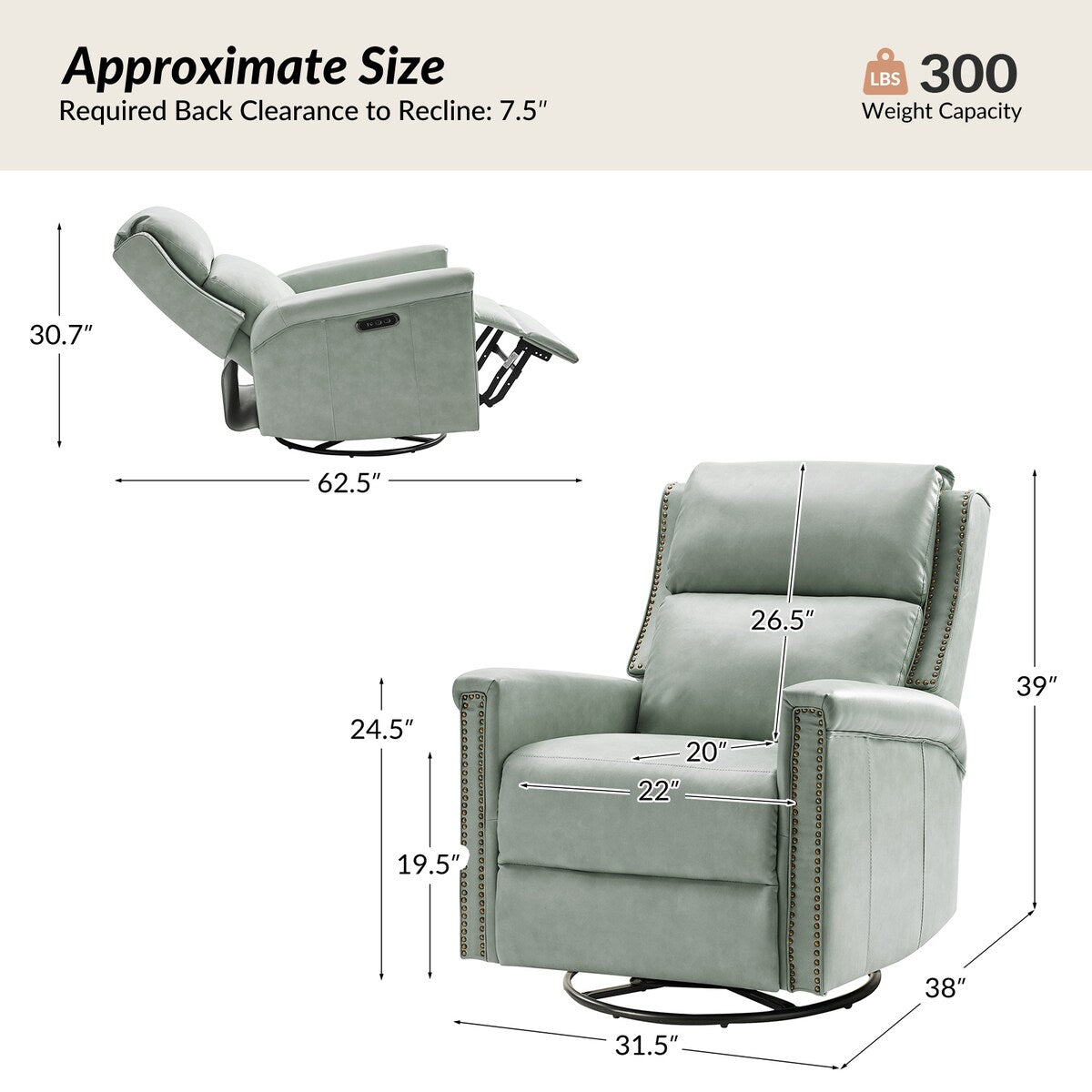Fauteuil inclinable électrique pivotant et à bascule traditionnel Tobias par HULALA HOME