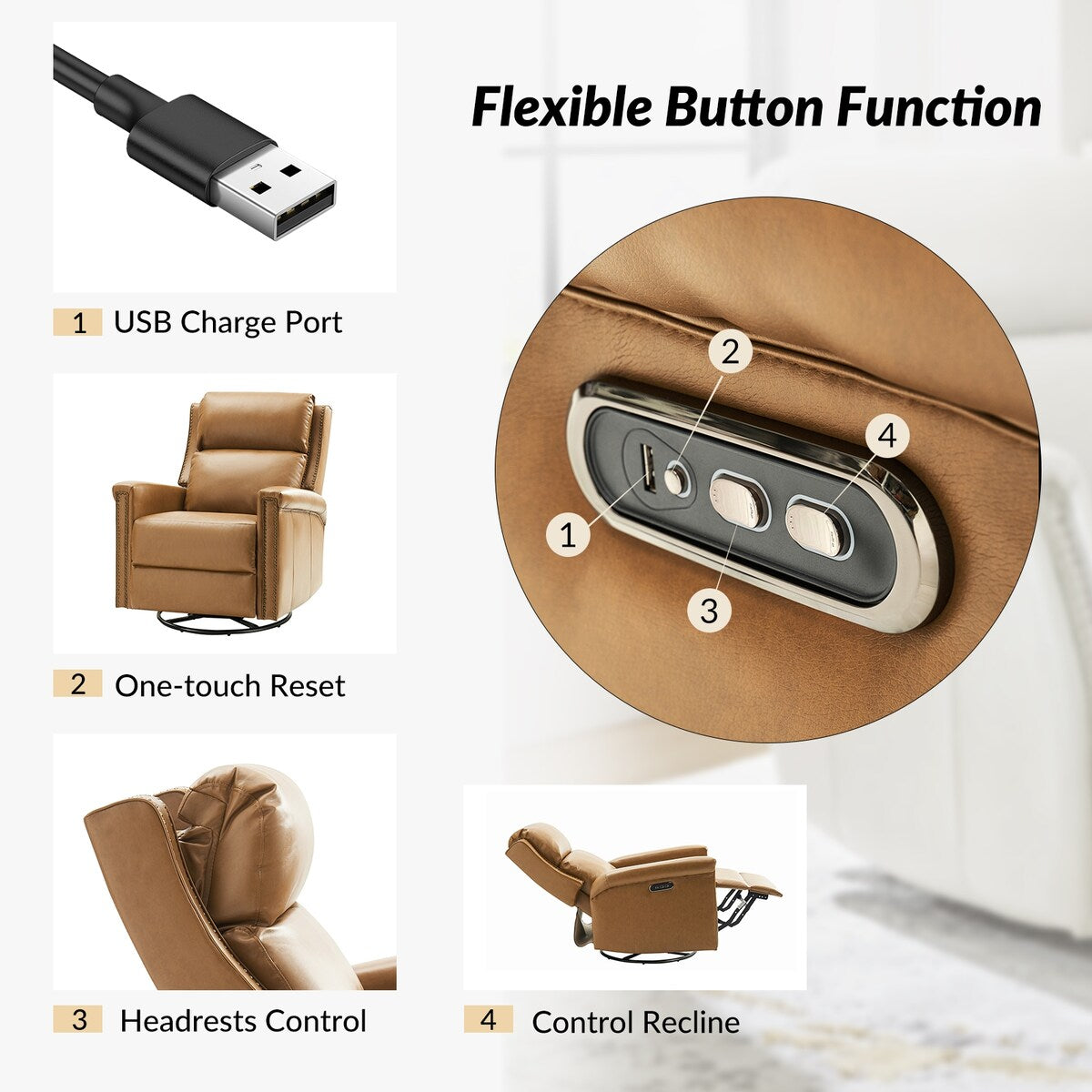 Fauteuil inclinable électrique pivotant et à bascule traditionnel Tobias par HULALA HOME