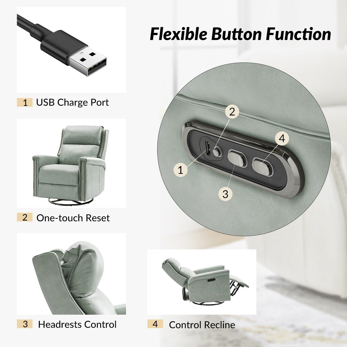 Fauteuil inclinable électrique pivotant et à bascule traditionnel Tobias par HULALA HOME