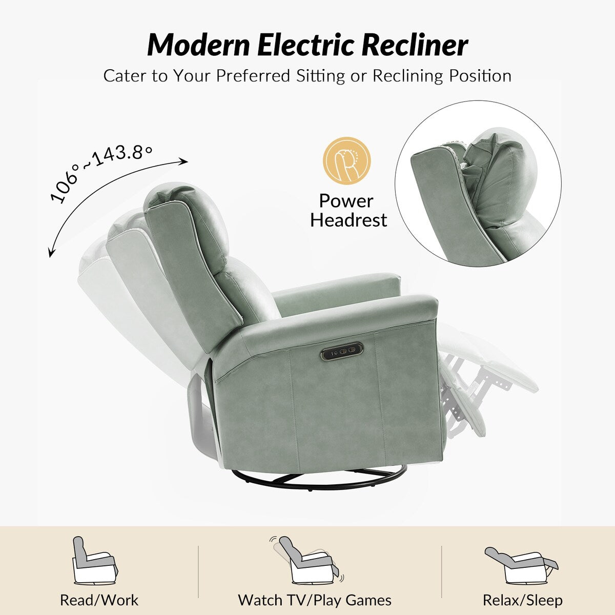 Fauteuil inclinable électrique pivotant et à bascule traditionnel Tobias par HULALA HOME