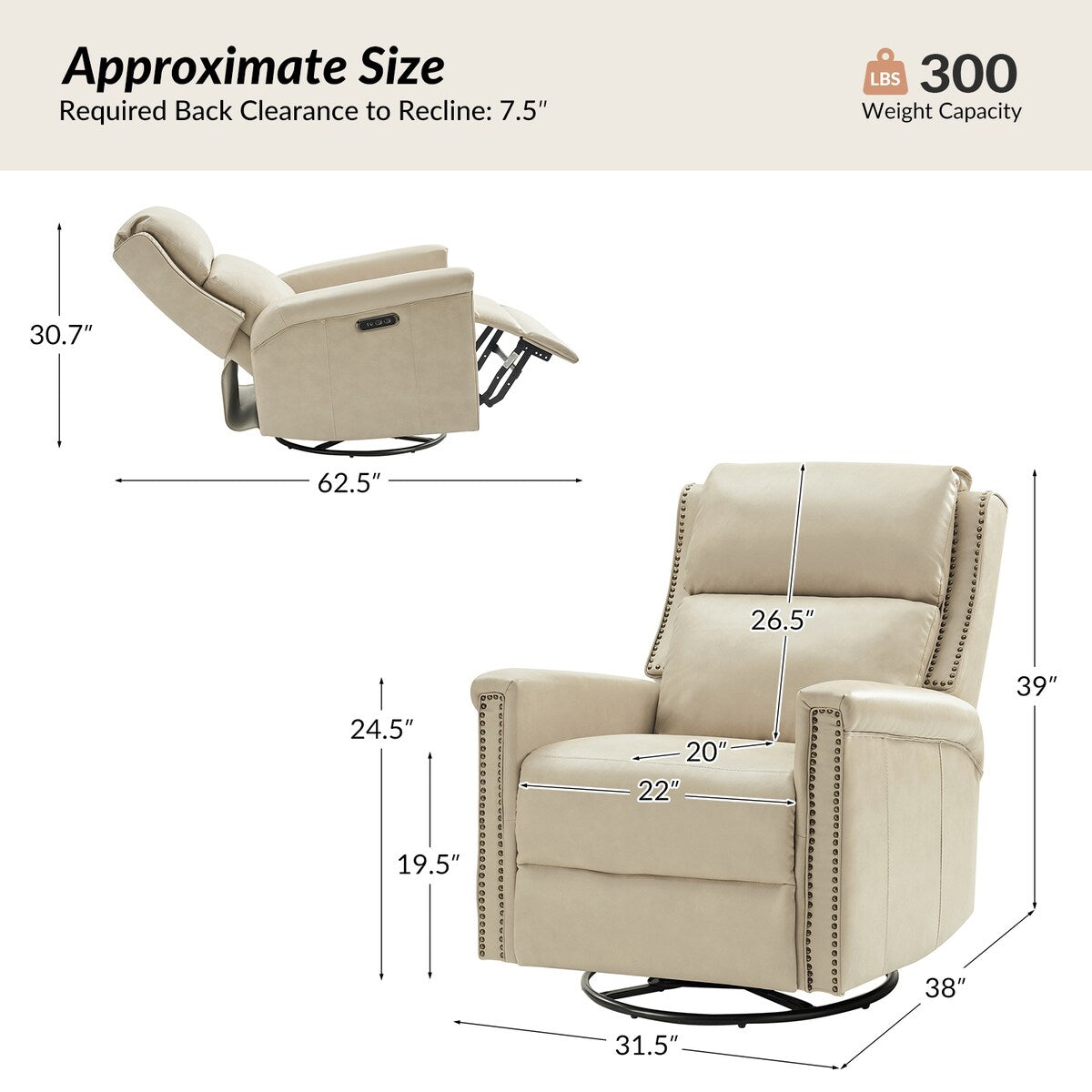 Fauteuil inclinable électrique pivotant et à bascule traditionnel Tobias par HULALA HOME