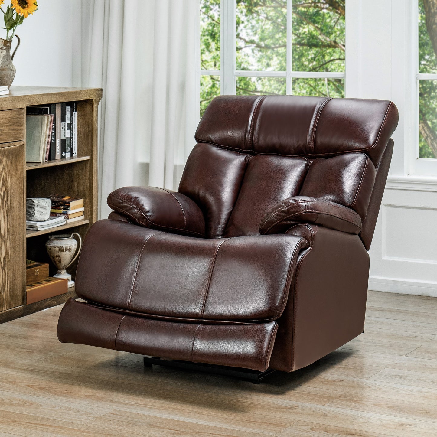 Fauteuil inclinable électrique en cuir pleine fleur, appui-tête réglable, repose-pieds extensible, fauteuil inclinable à gravité zéro