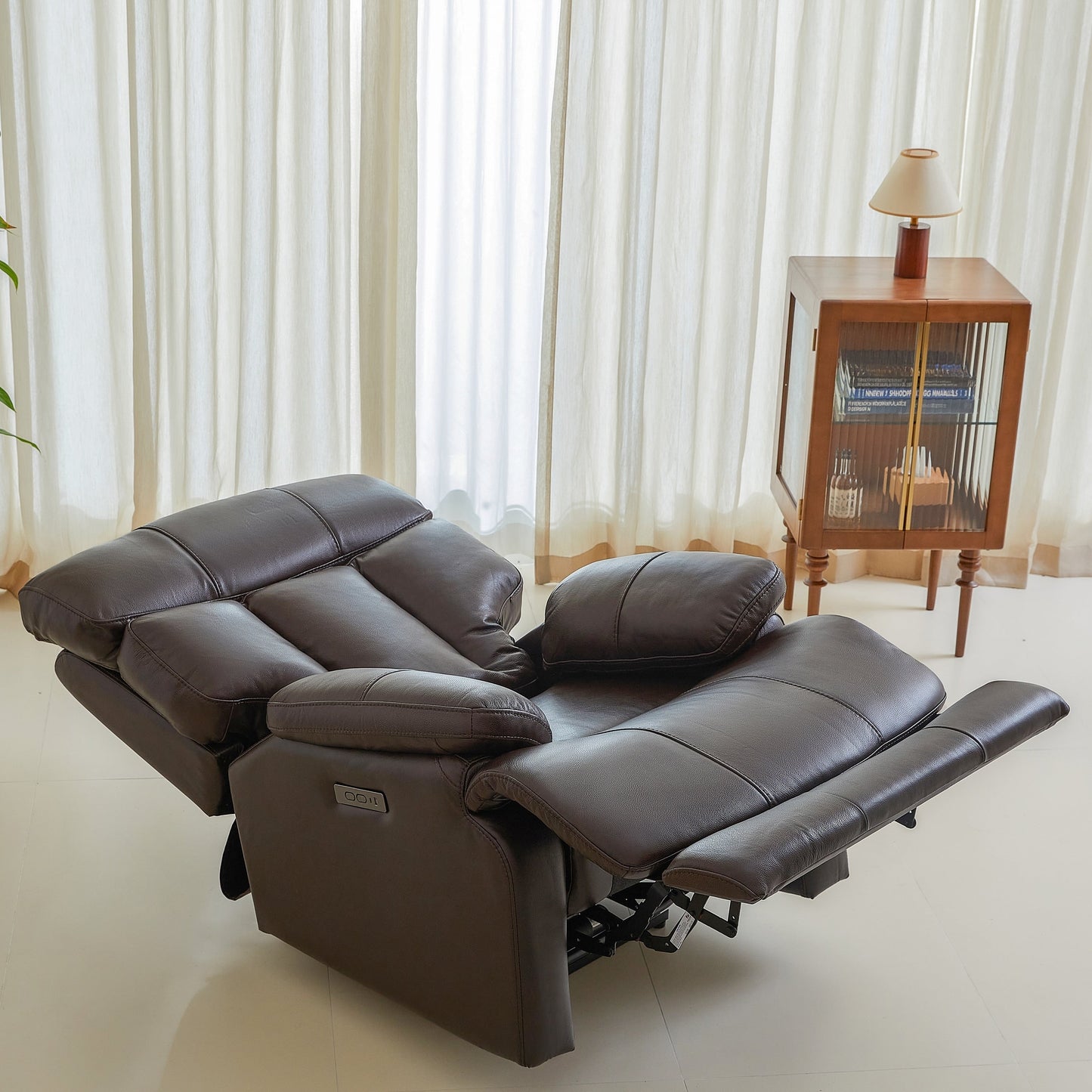 Fauteuil inclinable électrique en cuir pleine fleur, appui-tête réglable, repose-pieds extensible, fauteuil inclinable à gravité zéro