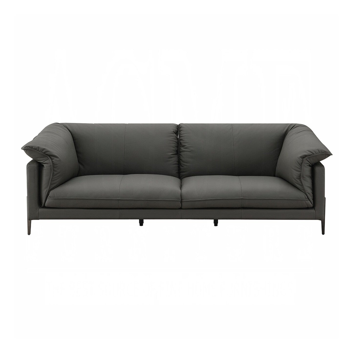 Canapé rembourré en cuir pleine fleur avec pieds en métal noir