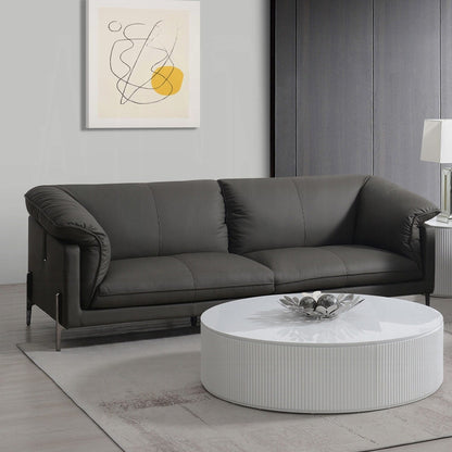 Canapé rembourré en cuir pleine fleur avec pieds en métal noir