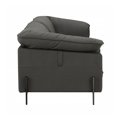 Canapé rembourré en cuir pleine fleur avec pieds en métal noir