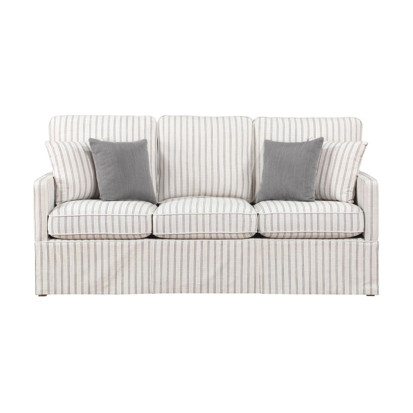 Canapé Tory avec 4 coussins décoratifs, polyester rayé gris et blanc, 200 cm