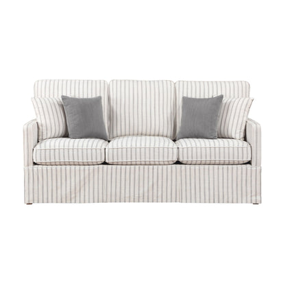Canapé Tory avec 4 coussins décoratifs, polyester rayé gris et blanc, 200 cm