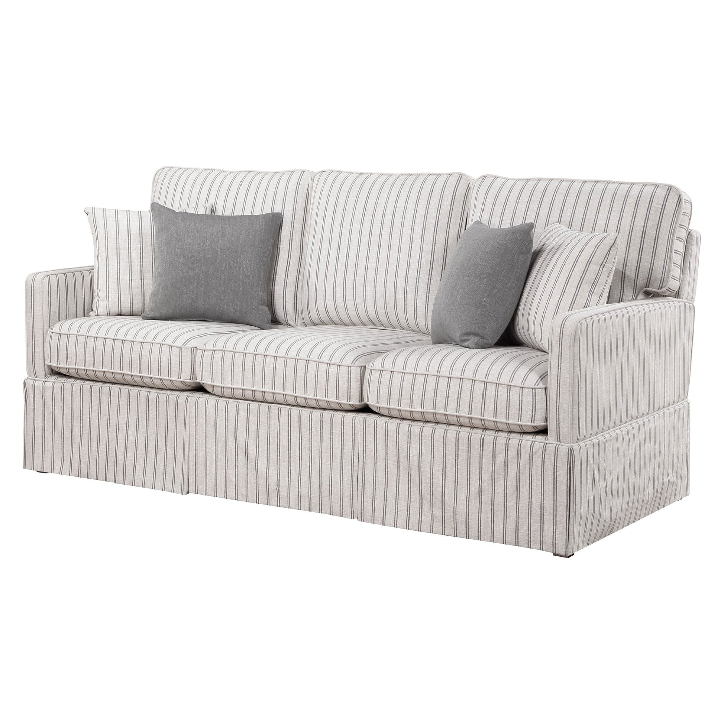 Canapé Tory avec 4 coussins décoratifs, polyester rayé gris et blanc, 200 cm