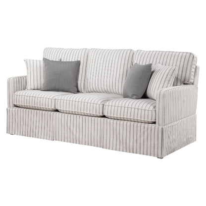 Canapé Tory avec 4 coussins décoratifs, polyester rayé gris et blanc, 200 cm