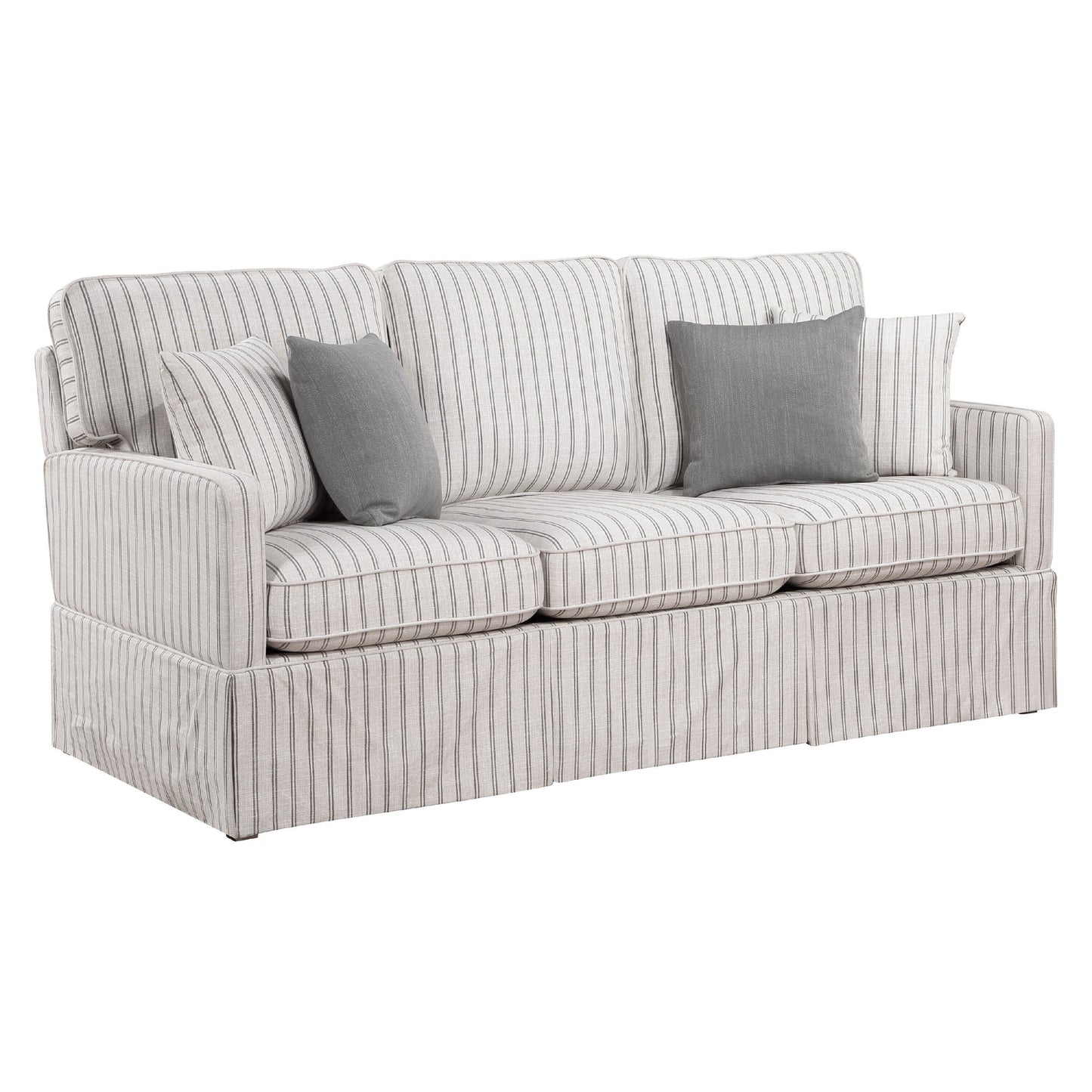 Canapé Tory avec 4 coussins décoratifs, polyester rayé gris et blanc, 200 cm