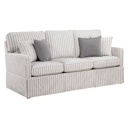 Canapé Tory avec 4 coussins décoratifs, polyester rayé gris et blanc, 200 cm