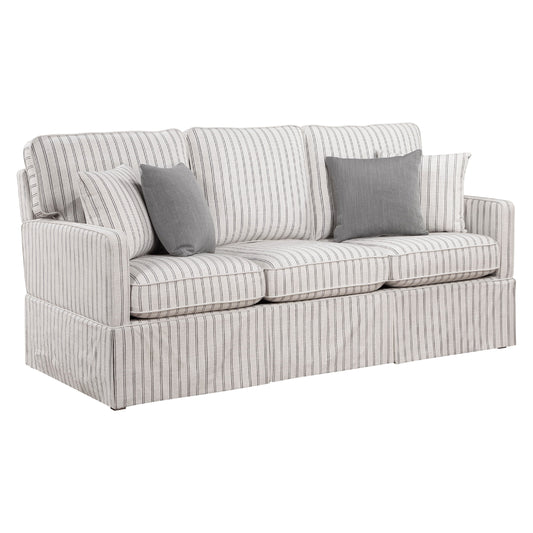 Canapé Tory avec 4 coussins décoratifs, polyester rayé gris et blanc, 200 cm