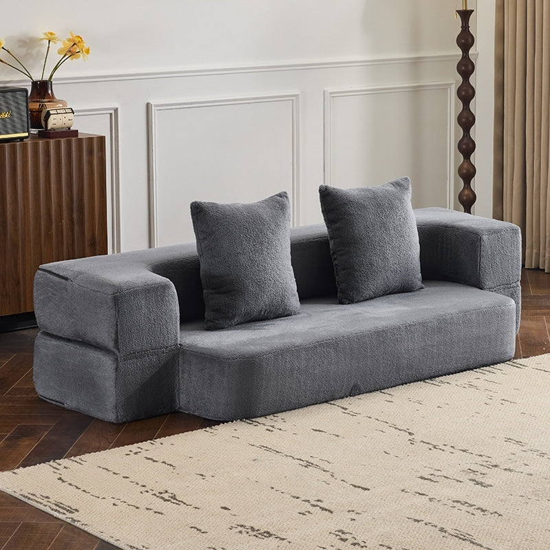 Canapé sectionnel transformable avec 3 tabourets ottomans - Lit pliant en mousse de soutien, chaise longue compacte en chenille