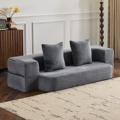 Canapé sectionnel transformable avec 3 tabourets ottomans - Lit pliant en mousse de soutien, chaise longue compacte en chenille