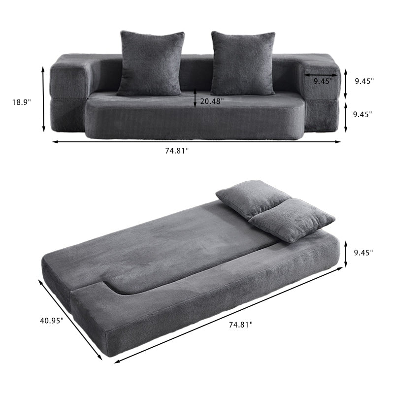 Canapé sectionnel transformable avec 3 tabourets ottomans - Lit pliant en mousse de soutien, chaise longue compacte en chenille
