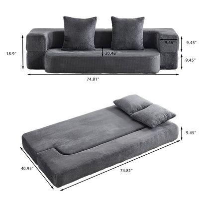 Canapé sectionnel transformable avec 3 tabourets ottomans - Lit pliant en mousse de soutien, chaise longue compacte en chenille