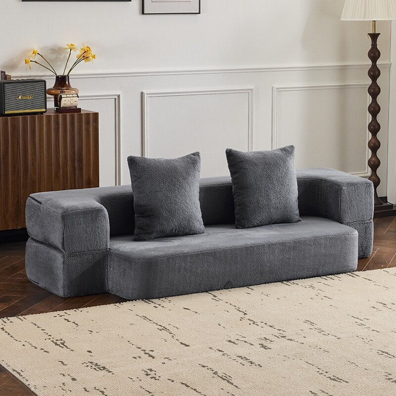 Canapé sectionnel transformable avec 3 tabourets ottomans - Lit pliant en mousse de soutien, chaise longue compacte en chenille