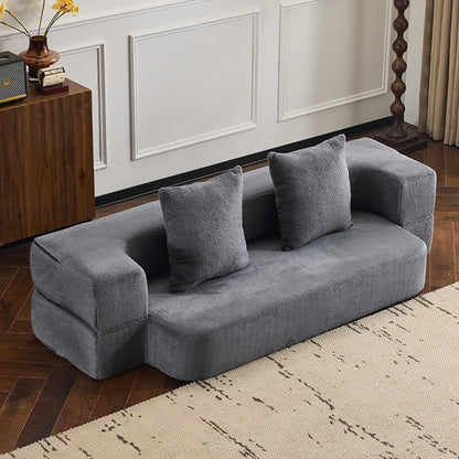 Canapé sectionnel transformable avec 3 tabourets ottomans - Lit pliant en mousse de soutien, chaise longue compacte en chenille