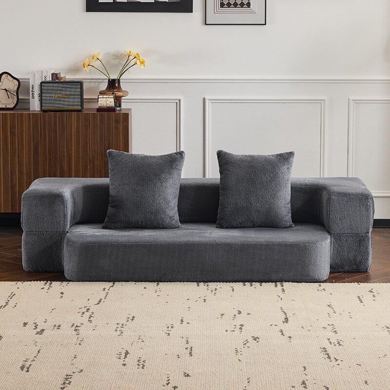 Canapé sectionnel transformable avec 3 tabourets ottomans - Lit pliant en mousse de soutien, chaise longue compacte en chenille