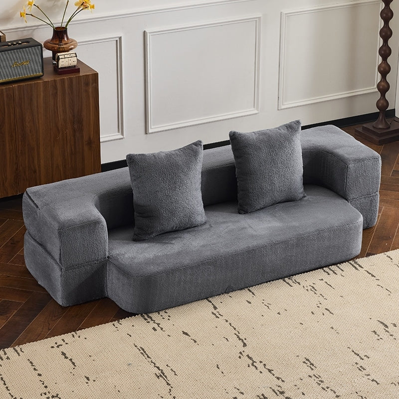 Canapé sectionnel transformable avec 3 tabourets ottomans - Lit pliant en mousse de soutien, chaise longue compacte en chenille