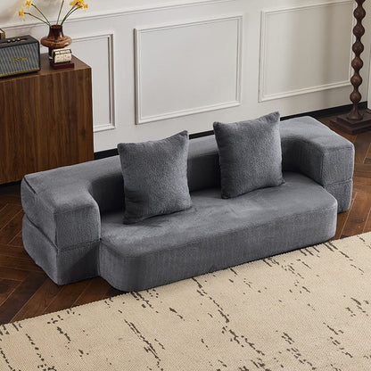 Canapé sectionnel transformable avec 3 tabourets ottomans - Lit pliant en mousse de soutien, chaise longue compacte en chenille