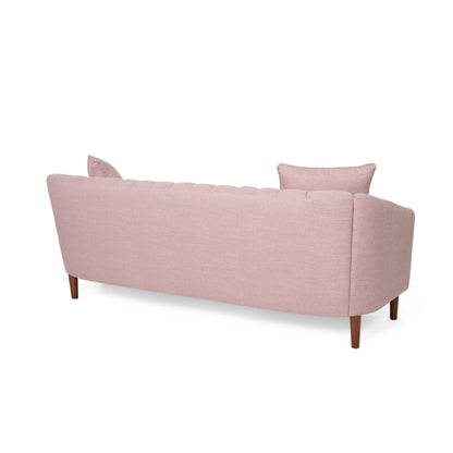 Canapé Troc, coutures rétro, bois massif, 215 cm, rose clair