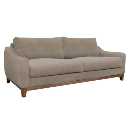 Canapé Tuba, polyester marron clair, coussins en mousse, pin massif, 223 cm