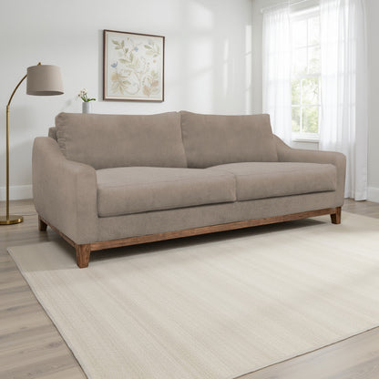 Canapé Tuba, polyester marron clair, coussins en mousse, pin massif, 223 cm