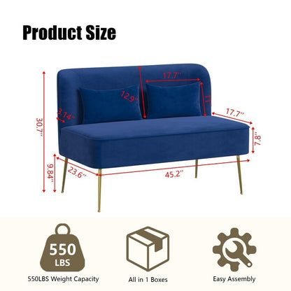 Causeuse en métal avec coussin épais en velours touffeté