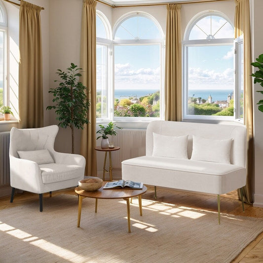 Causeuse en métal avec coussin épais en velours touffeté