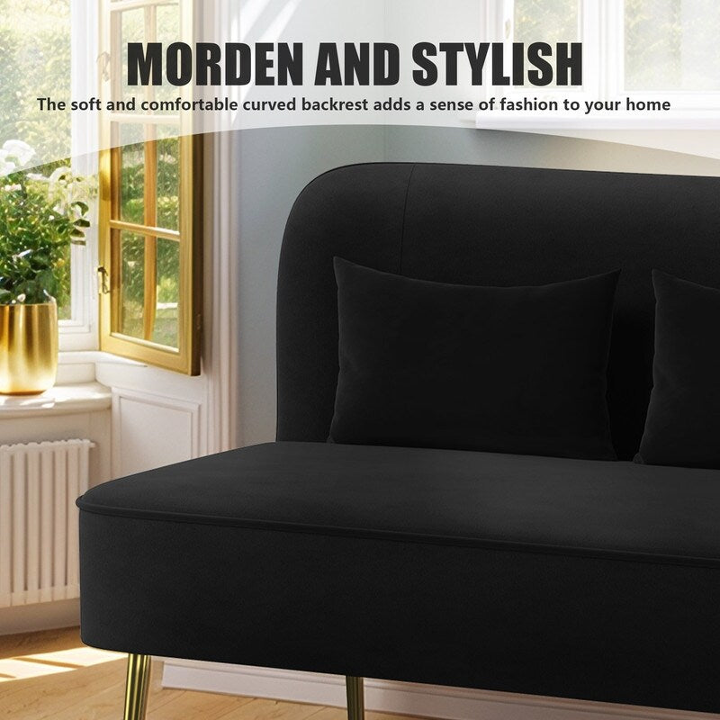 Causeuse en métal avec coussin épais en velours touffeté