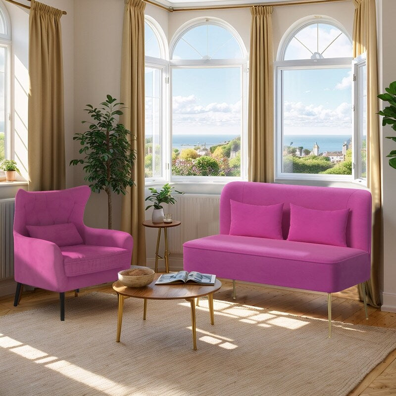 Causeuse en métal avec coussin épais en velours touffeté