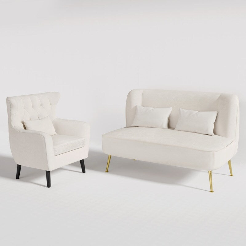 Causeuse en métal avec coussin épais en velours touffeté