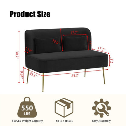 Causeuse en métal avec coussin épais en velours touffeté