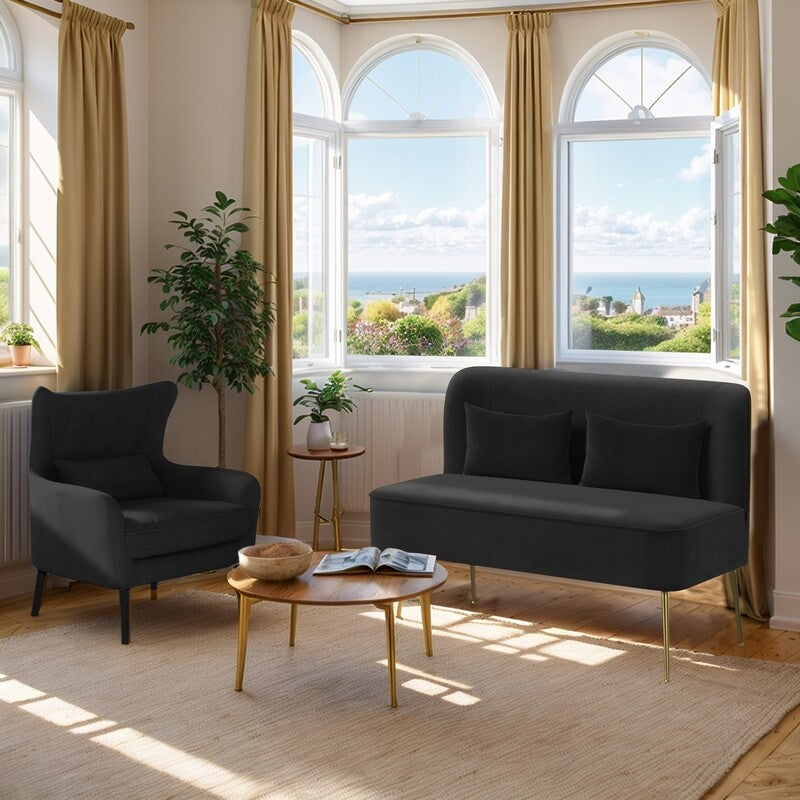 Causeuse en métal avec coussin épais en velours touffeté