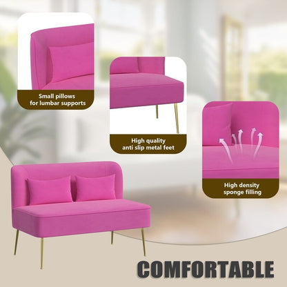 Causeuse en métal avec coussin épais en velours touffeté